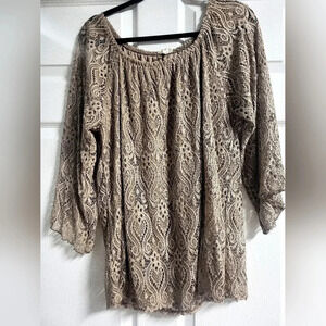 Brittany Black, Taupe Lace Top, XL, EUC